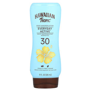 Hawaiian Tropic, Island Sport, Lotion écran solaire à haut rendement, FPS 30, Léger parfum tropical, 236 ml