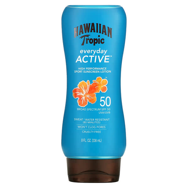 Hawaiian Tropic, アイランド スポーツ、ブロードル スペクトル日焼け止め、SPF 50、ライト トロピカル、8 液量オンス（236 ml）