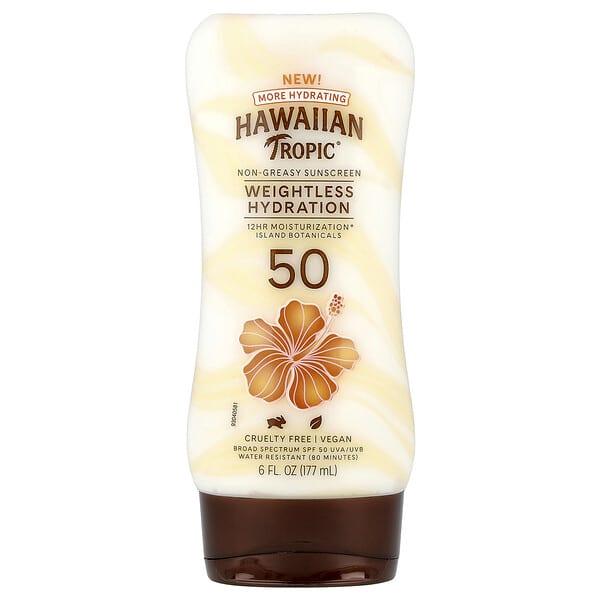 Hawaiian Tropic, 無油抗曬霜，輕薄補水，SPF 50，6 液量盎司（177 毫升）