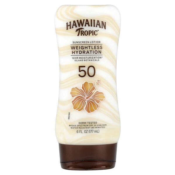 Hawaiian Tropic, 輕薄補水，無油抗曬霜，SPF 50，6 液量盎司（177 毫升）