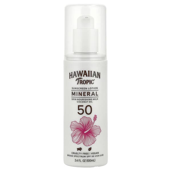 Hawaiian Tropic, 礦物質抗曬乳液，SPF 50，3.4 液量盎司（100 毫升）