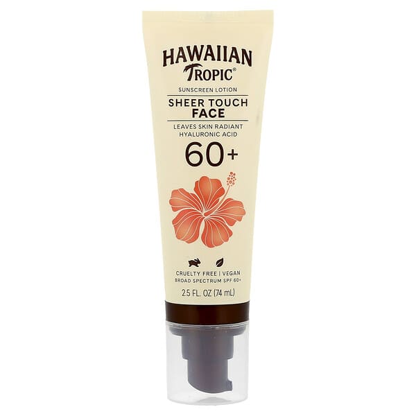 Hawaiian Tropic, 全粹觸感面部抗曬乳，SPF 60+，2.5 液量盎司（74 毫升）