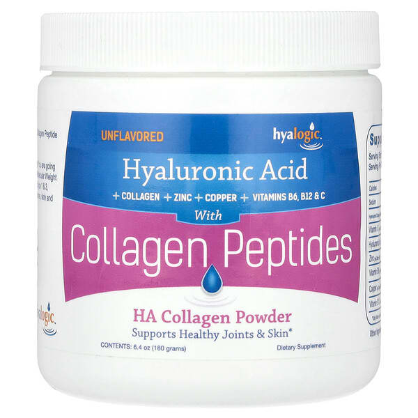 Hyalogic, HA膠原蛋白粉，帶有膠原蛋白肽的透明質酸，無味，6.4盎司（180克）