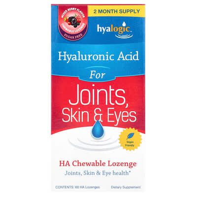 Hyalogic, Hyaluronic Acid for Joints, Skin & Eyes, Assorted Berry Flavor, 60 mg, 60 Tablets