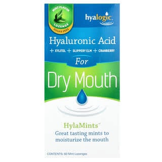 Hyalogic, HylaMints, Acide hyaluronique + Xylitol + Orme rouge + Canneberge, Menthe, 60 pastilles