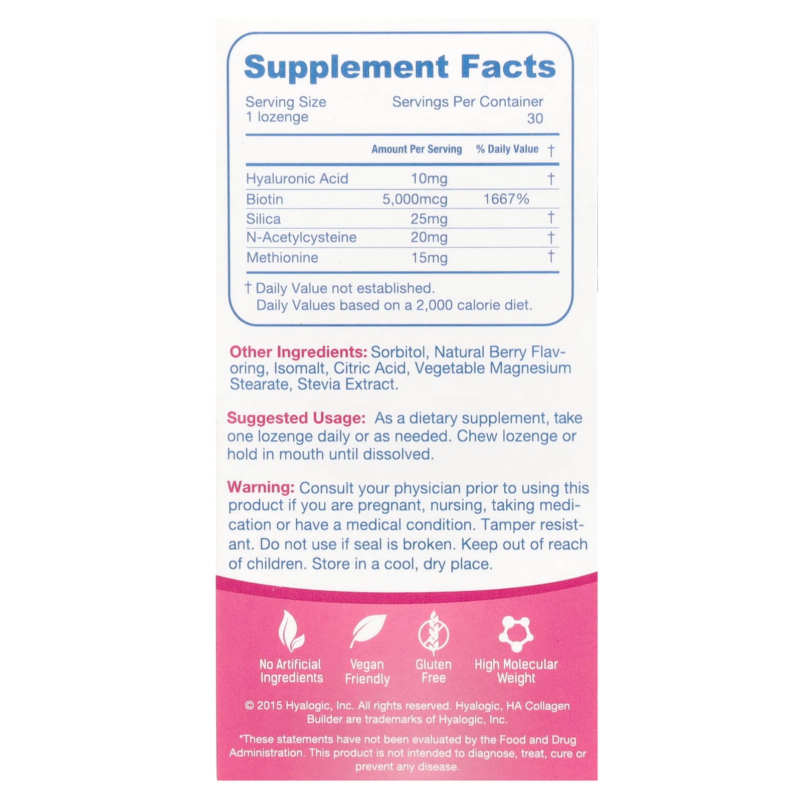 Hyalogic, HA Collagen Builder, Hyaluronic Acid + Biotin +Silica, Mixed