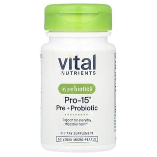 Hyperbiotics, PRO-15®, Suplemento prebiótico y probiótico, 60 microperlas veganas