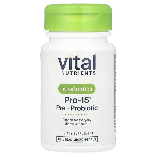 Vital Nutrients, Hyperbiotics®，PRO-15®，益生元 + 益生菌，60 粒全素微珠