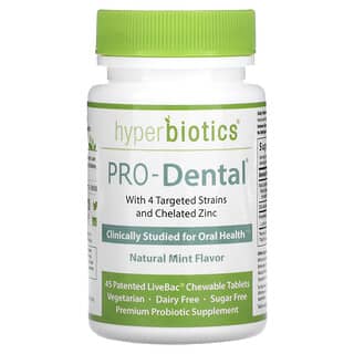 Hyperbiotics, PRO-Dental, sabor natural de menta, 45 Comprimidos Mastigáveis LiveBac Patenteados