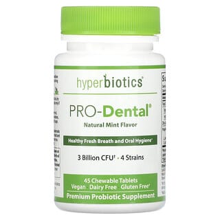 Hyperbiotics, PRO-Dental, Probióticos para favorecer la salud dental, Menta natural, 3000 millones de UFC, 45 comprimidos masticables