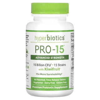 Hyperbiotics, PRO-15, Advanced Strength au kiwi, 60 comprimés brevetés à libération prolongée