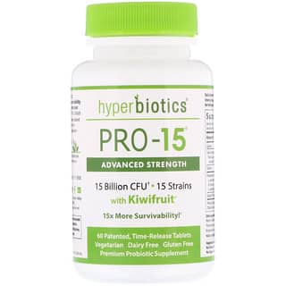 Hyperbiotics, PRO-15, сила в сочетании с плодами киви, 60 запатентованных таблеток с эффектом медленного высвобождения