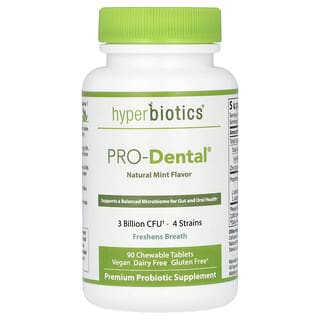 Hyperbiotics, PRO-Dental, Suplemento probiótico para favorecer la salud dental, Menta natural, 3000 millones de UFC, 90 comprimidos masticables