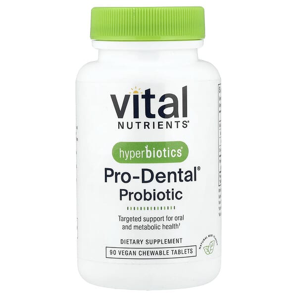 Vital Nutrients, Hyperbiotics®, probiotikumPro-Dental ®, přírodní máta, 90 veganských žvýkacích tablet