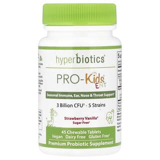 Hyperbiotics, PRO-Kids® ENT, Sugar Free, Strawberry Vanilla, 3 Billion CFU, 45 Chewable Tablets