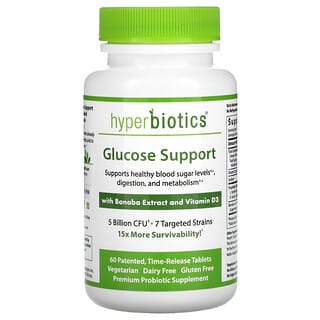 Hyperbiotics, Glukoseunterstützung, mit Banaba-Extrakt und Vitamin D3, 5 Milliarden KBE, 60 Tabletten mit verzögerter Freisetzung