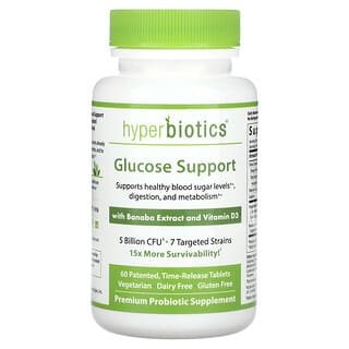 Hyperbiotics, Suporte de Glicose, com Extrato de Banaba e Vitamina D3, 5 Bilhões de UFCs, 60 Comprimidos Patenteados de Liberação Temporária