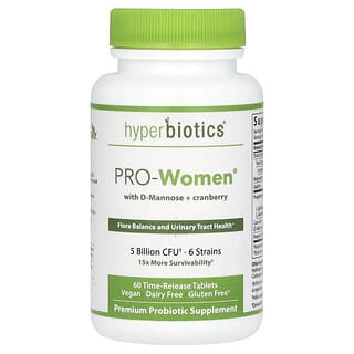 Hyperbiotics, PRO-femmes au D-mannose + canneberge, Sans arôme, 60 comprimés à libération prolongée
