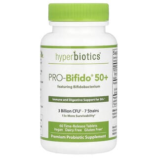 Hyperbiotics, PRO-Bifido, Suporte Probiótico para Idades 50+, 60 Comprimidos de Liberação Prolongada