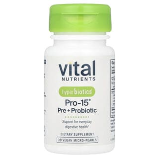 Vital Nutrients, Hyperbiotics®, Pro-15®, Prébiotiques + Probiotiques, 30 microperles vegan