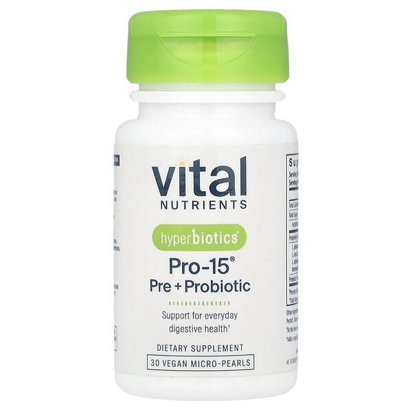 Vital Nutrients Hyperbiotics®, Pro-15®, Pre + Probiotic, 30 Vegan Micro-Pearls