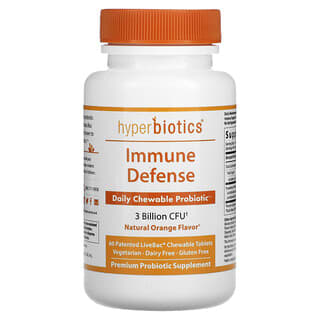 Hyperbiotics, Immune Defense, пробиотик для ежедневного приема, натуральный апельсиновый вкус, 3 млрд КОЕ, 60 жевательных таблеток