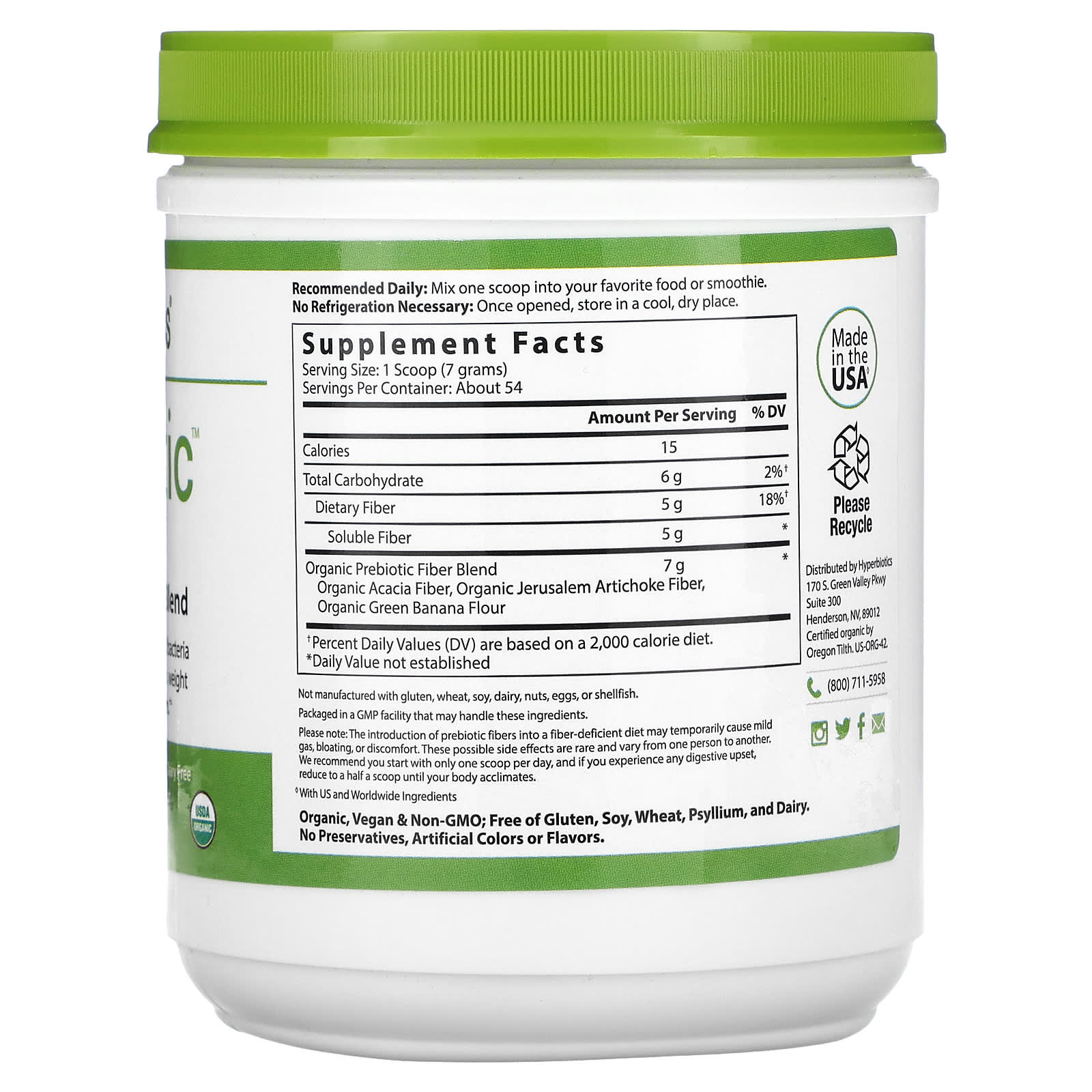 Hyperbiotics, Prebiotic, Organic Proprietary Blend, 13.23 oz (375 g)