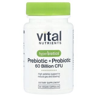 Vital Nutrients, Hyperbiotics®（ハイパーバイオティクス）、プレバイオティクス＋プロバイオティクス、ヴィーガンカプセル30粒