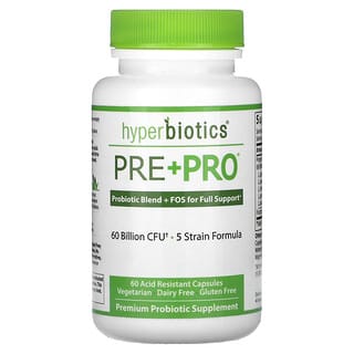 Hyperbiotics, Pre + Pro, 60.000 millones de UFC, 60 cápsulas resistentes a los ácidos