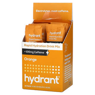 Hydrant, Mezcla para preparar bebidas de hidratación rápida más 100 mg de cafeína, Naranja, Paquete de 12, 7,9 g (0,28 oz) cada uno