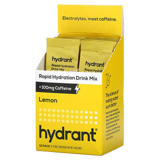 Hydrant, Mezcla para preparar bebidas de hidratación rápida +100 mg de cafeína, Limón, Paquete de 12, 7,8 g (0,28 oz) cada uno