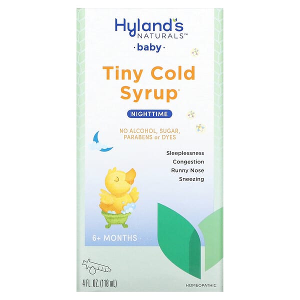 Hyland's Naturals, Bebé, Tiny Cold Jarabe, Noche, 6 meses en adelante, 118 ml (4 oz. Líq.)