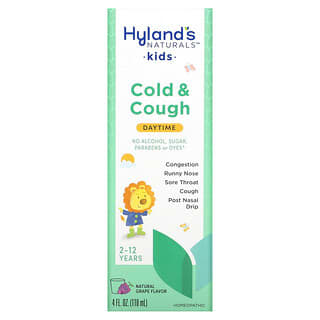 Hyland's Naturals, 4 Kids Cold & Cough สูตรกลางวัน สำหรับอายุ 2-12 ปี รสองุ่นธรรมชาติ ขนาด 4 ออนซ์ (118 มล.)