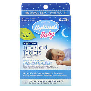 Hyland's, Bebé, Tabletas pequeñas para el resfriado nocturno, A partir de los 6 meses, 125 comprimidos de disolución rápida
