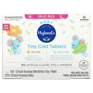 Hyland's, Для детей, маленькие таблетки от простуды, дневное и ночное время, для детей от 6 месяцев, 250 быстрорастворимых таблеток