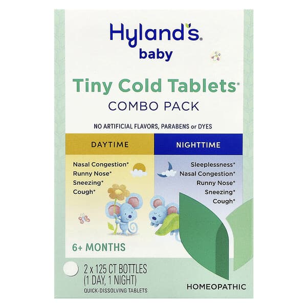 Baby, Tiny Cold Tablets Combo Pack, Daytime/Nighttime, 6+ Months, 2 Bottles, 125 Quick-Dissolving Tablets Each