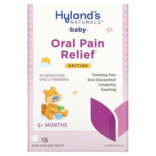 Hyland's Naturals, ผลิตภัณฑ์บรรเทาอาการปวดในช่องปากสูตรกลางวัน สำหรับทารกอายุ 0+ เดือน บรรจุเม็ดแบบละลายเร็ว 125 เม็ด