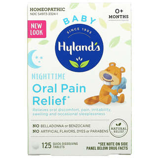 Hyland's, Bebé, Alivio del dolor bucal nocturno, 0 meses en adelante, 125 comprimidos de disolución rápida