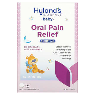 Hyland's Naturals, ผลิตภัณฑ์บรรเทาอาการปวดในช่องปากสูตรกลางคืน สำหรับทารกอายุ 0+ ในเม็ดยาละลายเร็ว บรรจุ 125 เม็ด