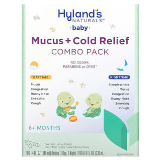 Hyland's Naturals‏, الأطفال، مجموعة علاج نزلات البرد + الإفرازات المخاطية، نهاري/ليلي، للأطفال بعمر 6 أشهر وأكبر، زجاجتان، 4 أونصات سائلة (118 مل) لكل زجاجة