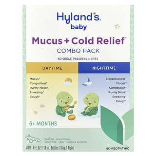 Hyland's Naturals, Bebé, Paquete combinado para aliviar el resfriado y la mucosidad, Durante el día / la noche, 6 meses o más`` 2 biberones, 118 ml (4 oz. Líq.) Cada uno