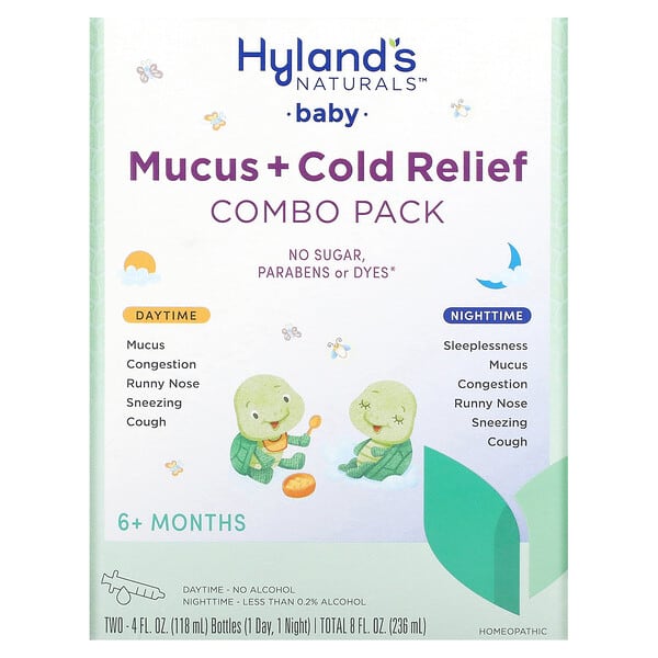 Hyland's, Baby, Mucus + Cold Relief Combo Pack, Daytime/Nighttime, 6+ Months, 2 Bottles, 4 fl oz (118 ml) Each