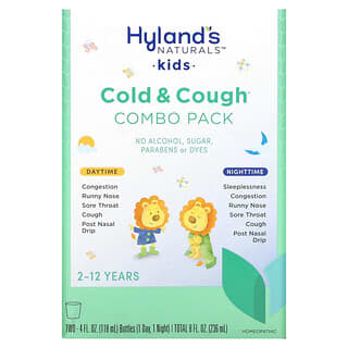 Hyland's Naturals‏, للأطفال، مجموعة لتخفيف نزلات البرد والسعال، عبوة الصباح والمساء، لعمر من 2 إلى 12 عامًا، زجاجتان، 4 أونصات سائلة (118 مل) كل زجاجة