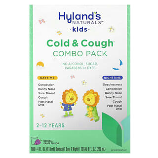 Hyland's Naturals, 兒童，著涼和咳嗽包，日間/夜間，2-12 歲，天然葡萄味，2 瓶，每瓶 4 液量盎司（118 毫升）
