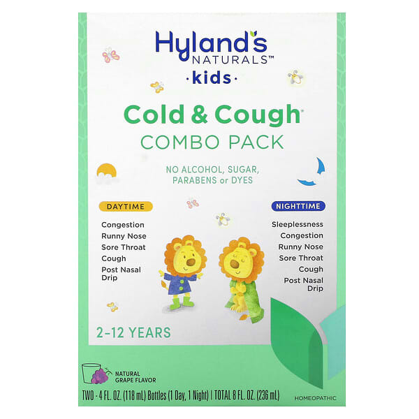 Kids, Cold & Cough Combo Pack, Daytime/Nighttime, Age 2-12 Years, Natural Grape, 2 Bottles, 4 fl oz (118 ml) Each