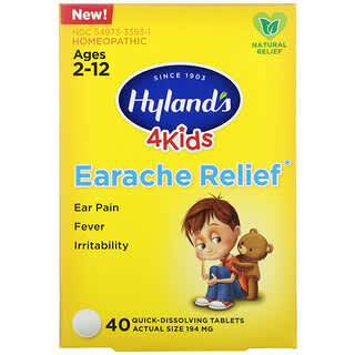 Hyland's, 4 Kids, Средство от боли в ухе, возраст 2-12, 40 быстро растворяющихся таблеток