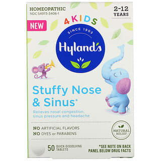 Hyland's,  4 niños, Congestión nasal y sinusales, 2-12 años, 50 comprimidos de rápida disolución