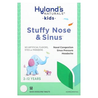 Hyland's Naturals, ผลิตภัณฑ์บรรเทาอาการคัดจมูกและไซนัสสำหรับเด็ก อายุ 2-12 ปี บรรจุเม็ดยาละลายเร็ว 50 เม็ด