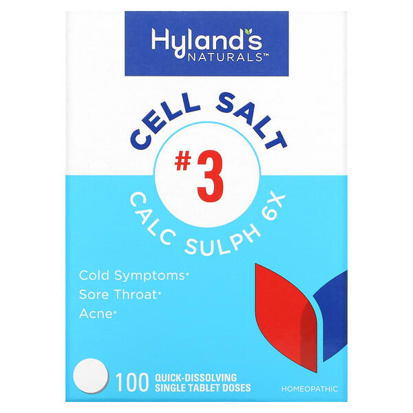 Hyland's Naturals‏, מלח תאי מס‘ 3, Calc Sulph‏ 6X, ‏100 טבליות יחיד מתמוססות במהירות