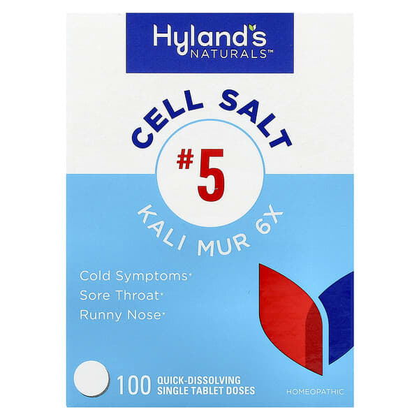 Hyland's Naturals, Cell Salt # 5, Kali Mur 6X`` 100 comprimido individual de disolución rápida